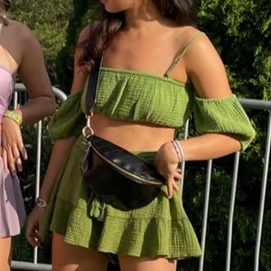 anthropologie green tube top & short set